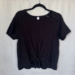 Old Navy Black Short Sleeve Top with Front Tie Knot and Cut Out Detail Size M